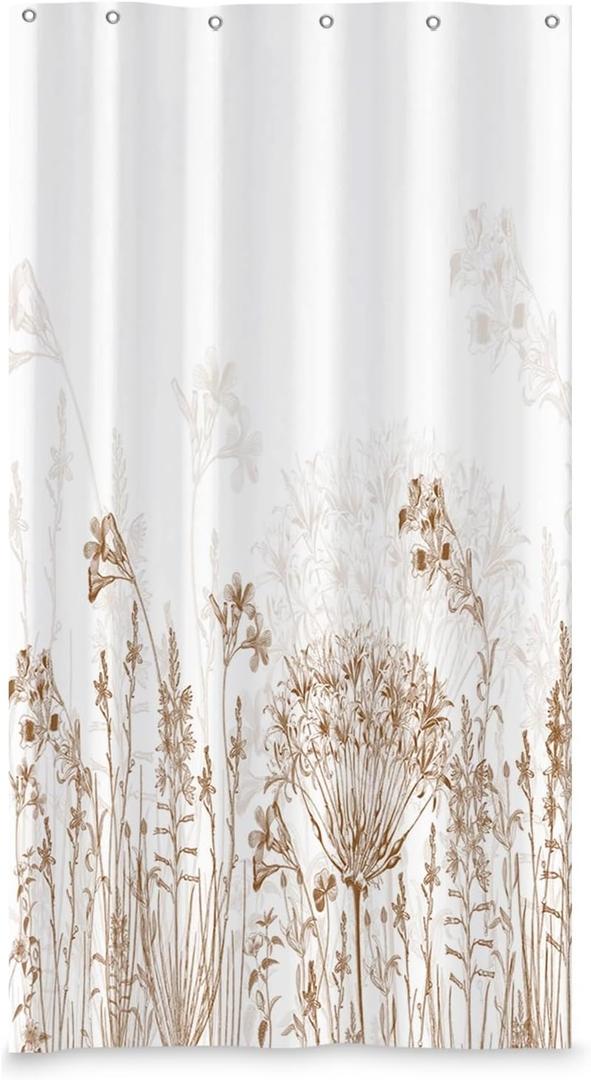 Yeele Leaves Stall Polyester Shower Curtain Farmhosue Wildflower Plant Bath Curtain Brown Flowers Waterproof Fabric Shower Curtain Set for Bathroom Decoration with Hooks 36x72 Inch (Yts00778)