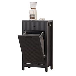 GOODONE Bathroom Laundry Cabinet with Hidden Basket, Tilt Out Laundry Hamper Organizer, Trash Can Cabinet with Drawer for Bathroom, Kitchen (Black)