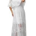 HOYISHION Women's Off The Shoulder Floral Lace Maxi Dress White Bridesmaid Wedding Party Maternity Photoshoot Long Dresses, Size XL