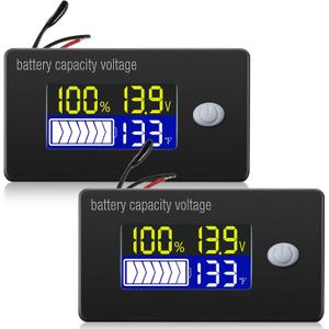 Battery Capacity Voltage Meter with Alarm and External Temperature Sensor 0-179 F Temperature Monitor 12V 24V 36V 48V 60V 72V Acid Lithium Battery Gauge Meter for Most Cars(2 Pieces)