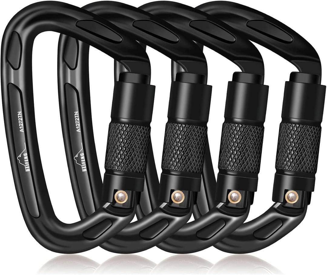 25KN Auto Locking Carabiner - UIAA Certified Heavy Duty Climbing Carabiners for Rock Climbing, Camping, Rappelling, Hunting, Rescue Equipment - Professional Carabiner Clips (Black)