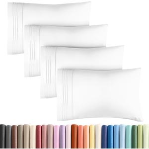 King Pillow Cases Set of 4 - Ultra Soft Hotel Quality Pillowcase Covers - Comfy, Cozy & Wrinkle Free - Shrinkage, Stain and Fade Resistant - Machine Washable Pillow Protectors - 4 Piece Set - White