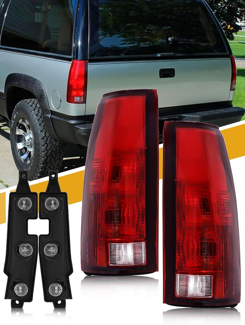 CLERYYE Tail Light Assembly Compatible with Chevrolet/ GMC C/ K Truck 1988-1998, 1995-2000 Tahoe, 1992-2000 Yukon, 1992-1999 Suburban, 1992-1994 Blazer, w/ Circuit Board, Exotic Red Pair