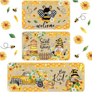 Timgle 3 Pcs Bee Kitchen Rugs Gnomes Rug Retro Style Non Slip Kitchen Print Floor Mat Washable Floor Comfortable Mat for Home Office Sink 17 x 29 Inch 17 x 47 Inch