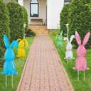 Joliyoou Easter Yard Signs, Set of 5 Metal Easter Bunny Stakes, Assorted Colorful Standing Rabbits Stake for Front Door Spring Lawn Garden Holiday Outdoor Decorations