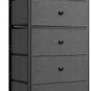 Tall Fabric Dresser for Bedroom, Vertical Storage Organizer Tower with 7 Drawers, Chest of Drawers with Bins, Steel Frame, Wood Top for Bedroom, Closet, Entryway Grey