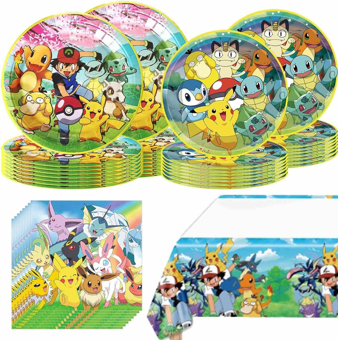 For Cartoon Party Tableware, 20 Plates and 20 Napkins and Tablecloth 71'' x 42'' Cartoon Party Birthday Party Decorate Supplies