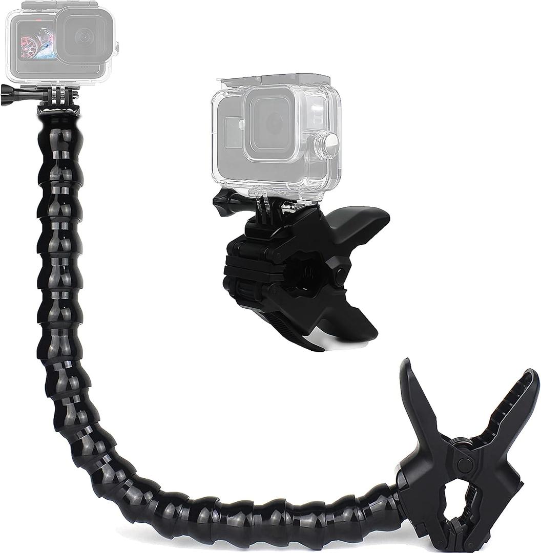 FiTSTILL Jaws Flex Clamp Mount with Adjustable Gooseneck 19 Sections for Go Pro Hero 13/12/11/10/9/8/7/6/5/Max2/4k,DJI Osmo Action 6/5 pro/4/3/2/1 Action Cameras