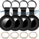 4Pack,Compatible with Airtag Holder Case with Keychain IPX8 Waterproof,Shockproof GPS Tag Tracker Cover [Anti-Scratch] [PC+Silicone] for Item Finders Case for Pets,Kids,Luggages-4 Black
