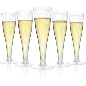 Bestluck 100 Pack Champagne Flutes Plastic, 4.5 oz Silver Glitter Plastic Disposable Stemware, Disposable Champagne Flutes for Party, Mimosa Bar, Wedding, Anniversary and Graduation