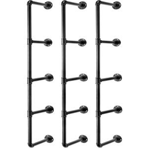 Industrial Wall Mount Iron Pipe Shelf, 5 Tier X3 Shelving Bracket Black Vintage Retro Ceiling Hung Shelf DIY Open Bookshelf Storage for offcie Room Kitchen (Planks are NOT Included)