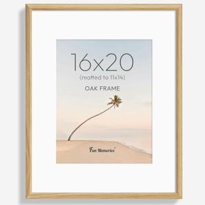 Fun Memories 16x20 Picture Frame for Wall, Solid Oak Wood Poster Frames, 16x20 Modern Frame Matted to 11x14, 16 by 20 Natural Wood Frame for Wall Art Photo, Set of 1, 16x20 in - 1P