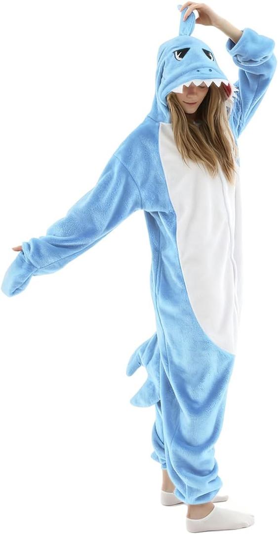 vavalad Shark Onesie Adult Shark Halloween Costumes Cosplay (X-Large, Blue Zipper)