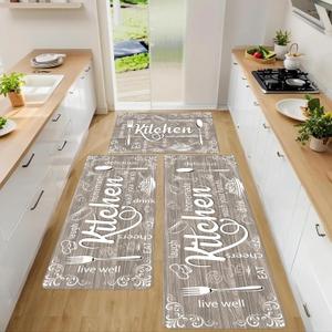 XLHOMO Kitchen Mats for Floor, Non Slip Brown Nappa Leather Kitchen Rugs Sets of 3, Farmhouse Washable Kitchen Runner Rugs Stain Resistant for Kitchen, Laundry Room, Bathroom, Entryway Carpet Decor (17*30+17*47+17'*59")