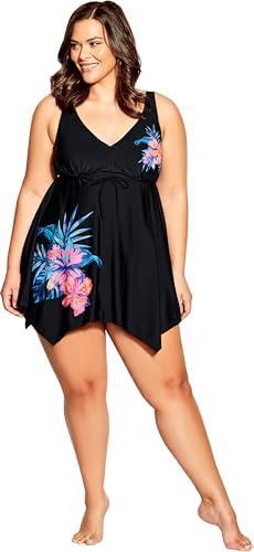 Avenue Women's Plus Size Sharkbite Print Swim Dress, Size 14