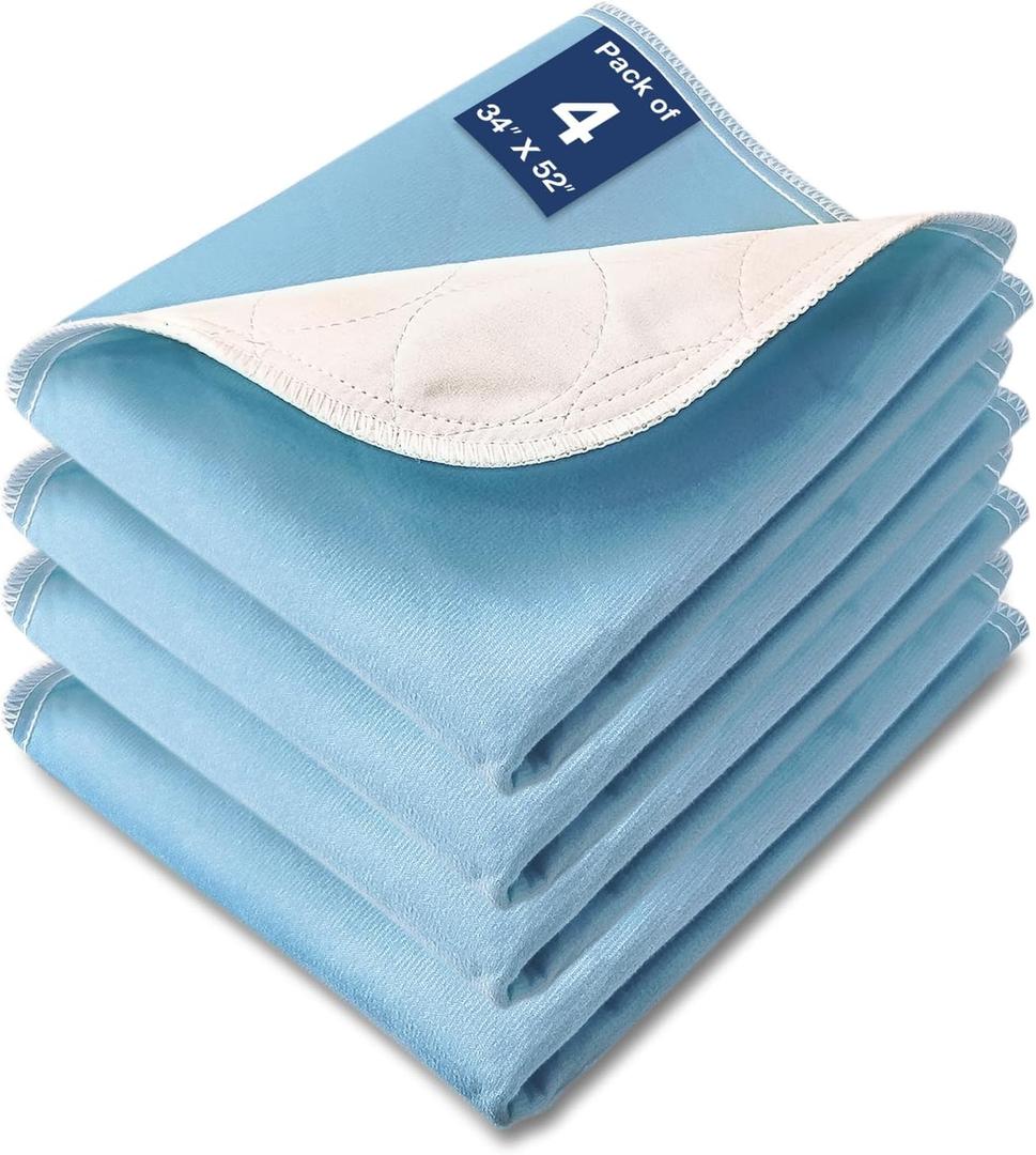 Bed Pads Washable Waterproof, 52" x 34" (4 Pack) Incontinence Bed Pads, Waterproof Bed Pad & Pee Pad, Perfect for Kids, Adults, The Elderly and Pets (Dark Blue)