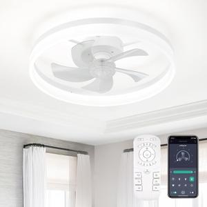 Ceiling Fans with Lights and Remote, 20 Inch Flush Mount Low Noise Fan, Reversible DC Motor, 3-Color Dimmable LED Fan for Bedroom, Dining Room, Kitchen, Kids Room, Home Office