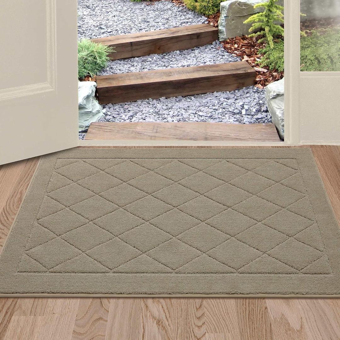 BEQHAUSE Dirt Trapper Door Mat 24" x 36", Doormat Non-Slip Entryway Rugs Washable, Dog Door Mat Stain Resistant and Absorbent Welcome Floor Mat for Front Back Door, Mud Wet Shoes & Paws, Beige