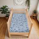 Retro Marine Animals Baby Crib Sheets Boy Girl 28"x52" Whale Dolphin Jellyfish Sea Horse Turtle Coral Soft Snug Fitted Crib Mattress Cover Ocean Animal Baby Sheet for Standard Crib & Toddler Mattress (One size, Blue)