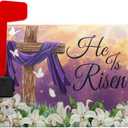 Kawani Happy Easter Purple Mailbox Covers Magnetic Spring Lilies Floral Mailbox Cover Standard Size 18 X 21 Inch Easter He is Risen Wrap Post Letter Box Decorative for Outdoor Home Garden Yard