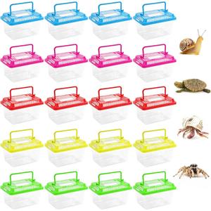 20 Pack Small Plastic Reptile Carrier, Tarantula Enclosure Breeding Box with Handle and Ventilation Lid, for Spider Lizard Turtle Hermit Crab Fish, 5.1 x 3.5 x 3.5 Inch, Multi-Color