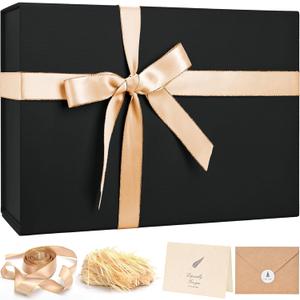 LIFELUM Large Christmas Gift Box 14"x8.5"x4.5" Birthday Gift Boxes for Presents for Anniversary Wedding,Black Gift boxes with Ribbon,Shredded Filler,Card