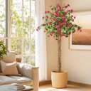 GarveeHome 6 ft Artificial Bougainvillea Tree, Tall Potted Fake Tree Indoor, Faux Tree with Wood Trunk and Pink Flowers for Outdoor