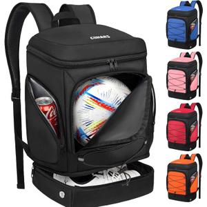 Soccer Bag - Soccer Backpack with Ball Holder,Sport Equipment Bags gifts for soccer stuff Water resistant Includes Separate Cleat Fit Basketball Volleyball Football (Black)