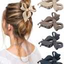 4 PCS Bow Hair Clips Bow Claw Clip for Women, Large Hair Claw Clips for Thin Thick Long Hair Cute Nonslip Bows (Black+Grey+Dark Brown+Light Brown)