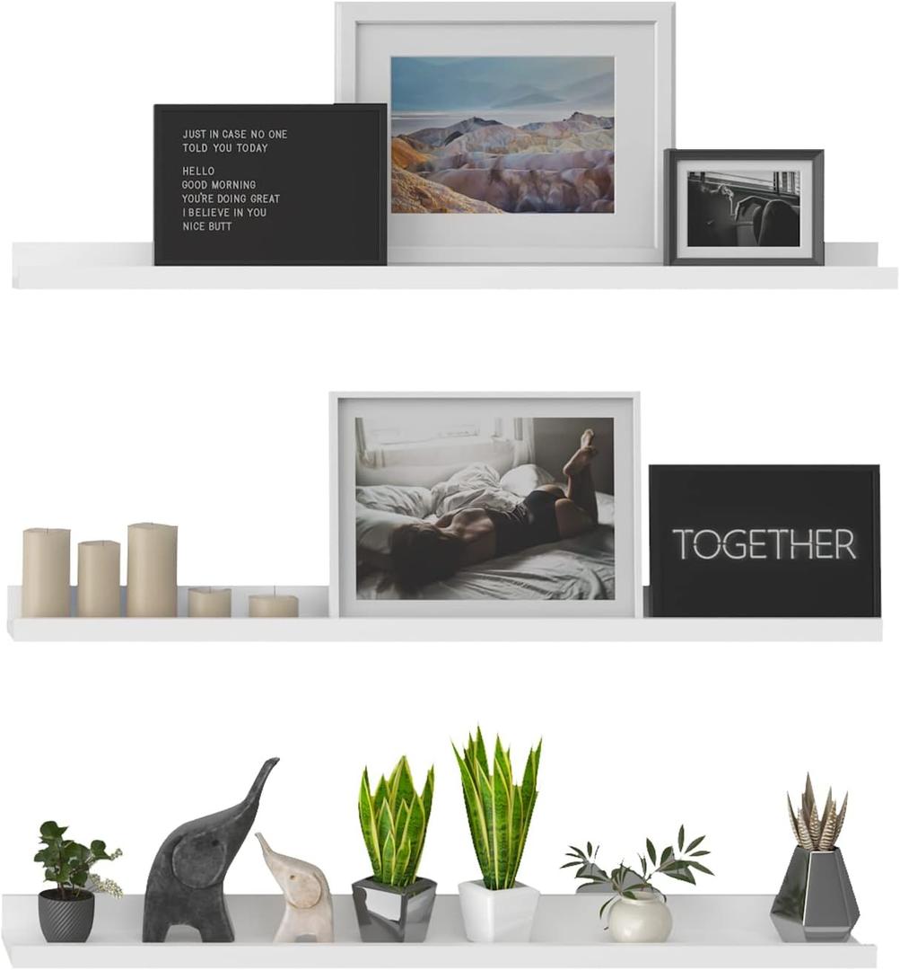 LAPTAIN 36 Inch Floating Shelves Wall Mounted Wall Shelves Set of 3,White Large Picture Ledge Shelf for Bedroom Living Room Bathroom Kitchen Nursery