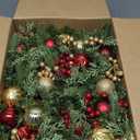 Christmas Garland 9ft with 50 Led, Gold & Red Ball Berries Battery Control, Christmas Decor with Light Timer for Mantle Staircase Indoor and Outdoor