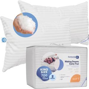 Continental Bedding 100% Hungarian White Goose Down Pillow 700 Fill Power, King (Pack of 2), Soft Classic 2 Count