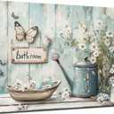 Vintage Farmhouse Bathroom Canvas Wall Art Rustic Flower and Butterfly Decor Pictures White Jasmine Flowers Watering Can Posters Prints for Bathroom Toilet Washroom Lavatory Home Decoration