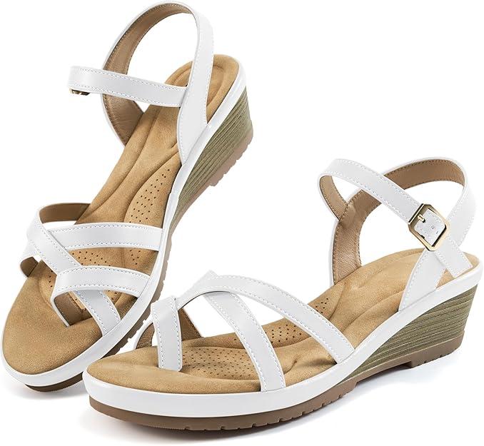 Aomigoct Dressy Women's Wedge Sandals: Comfortable Platform Work Sandals for Women 2025 - Casual Walking Wedding Shoes, Size 41