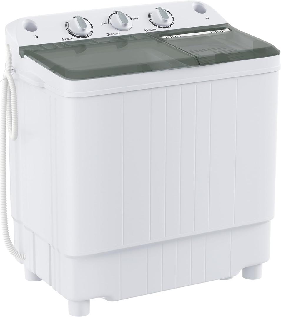 Portable Washing Machine Twin Tub 9.9 Lbs Capacity, (7.7 Lbs) and Spinner(2.2 Lbs) Combo Mini Compact Laundry Washer for Home, Apartment, Camping, RVs and Dorms, Black/White