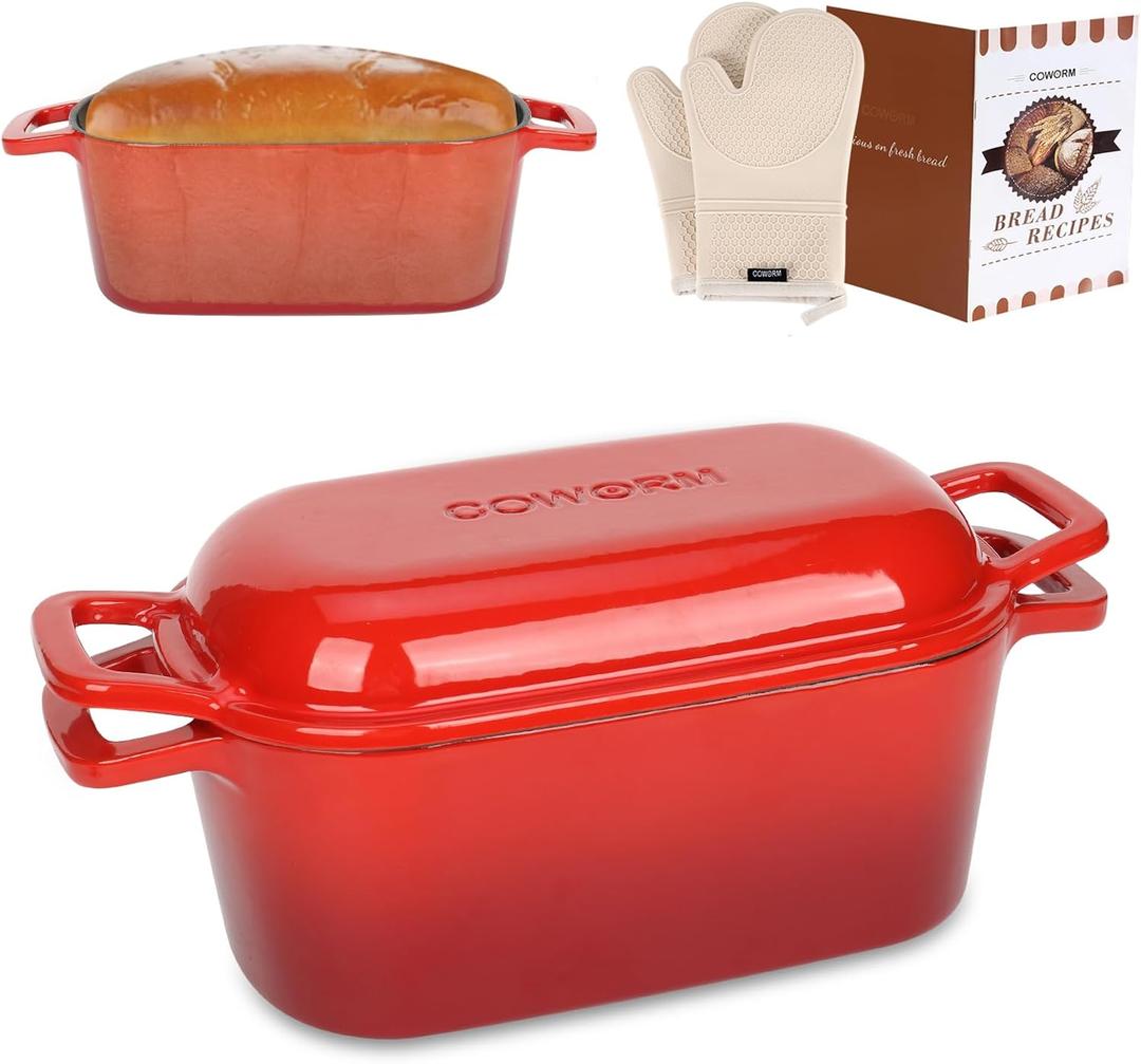 3.6QT Oval Enameled Cast Iron Dutch Oven, Sourdough Bread Baking Pan with Lid (Red)