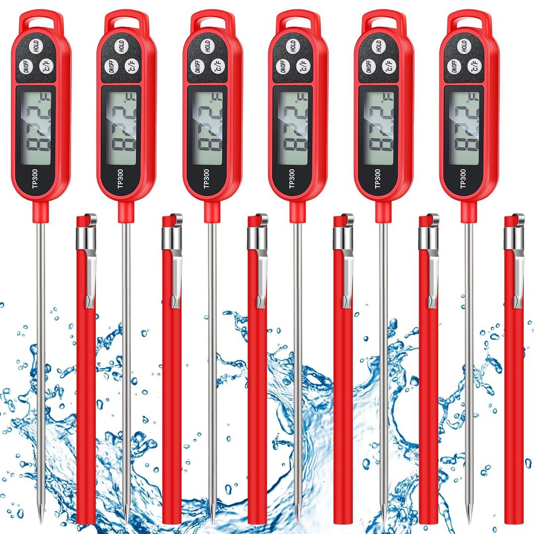 Copkim 6 Pcs Meat Thermometer Food Thermometer with Probe Water Liquid Instant Read Digital Thermometer Cooking Thermometer Supplies BBQ Kitchen Thermometer for Cooking Milk Yogurt (Red)