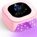 Cordless UV LED Nail Lamp, 80W Rechargeable Nail Dryer with 4 Timers, Atmosphere Light & Mirror Base, UV Light for All Gel Nails, Ideal for Training,Nail Art Practice,Home & Salon Use (Pink)