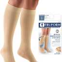Truform 15-20 mmHg Compression Stockings for Men and Women, Knee High Length, Closed Toe, Beige, Large