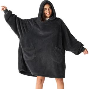 Bedsure Blanket Hoodie, Wearable Blanket Hoodie as Mothers Day Birthday Gifts for Women Men Mom Dad, Warm Cozy Soft Sweatshirt Hooded Blankets With Sleeves for Adult Women Men, Charcoal, Standard
