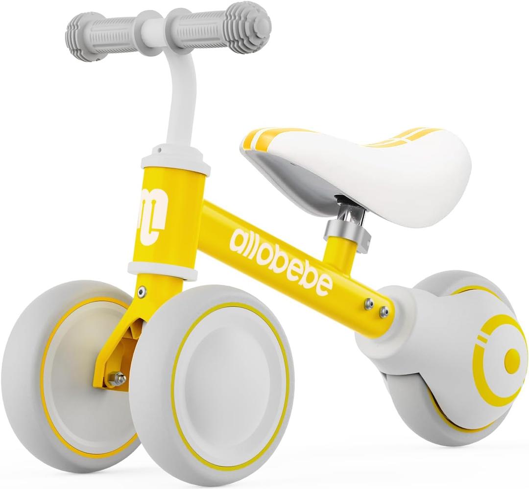 allobebe Baby Balance Bike, Cute Toddler Bikes 12-36 Months Gifts for 1 Year Old Girl Bike to Train Baby from Standing to Running with Adjustable Seat Silent & Soft 3 Wheels (Shinning yellow)
