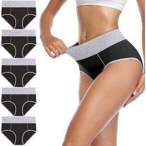 wirarpa Women's Cotton Underwear High Waist Stretch Briefs Soft Underpants Ladies Full Coverage Panties 5 Pack (Black) S