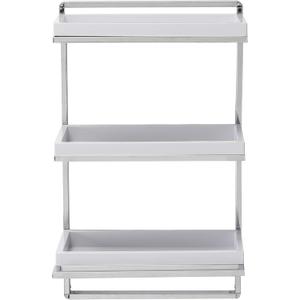Danya B. Wall Mounted 3-Tier Bathroom Shelf with Towel Bar and Removable Trays, White and Chrome