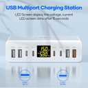 200W USB C Charger 8-Port with LED Display, USB Charging Station GaN Multiport Fast Charger Block PD QC 3.0 PPS USBC Charging Hub Compatible with iPhone Samsung MacBook Laptop Pad, Matte White