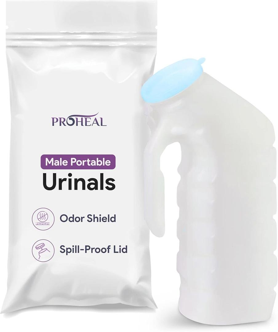 Portable Urinals for Men - Glow in The Dark Tight Seal Lid Male Urinal Bottle - Spill Proof Pee Bottles for Men - Versatile Travel Urinal - 32 oz. Urine Bottles for Men - 6 Pack