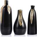 LCCCK Black and Gold Mini Ceramic Vase Set of 3, Small Ceramic Vase Set for Decorative, Bud Vases for Centerpieces Nightstand Kitchen, Boho Farmhouse Home Coffee Table Tray Decor