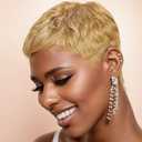 Brazilian Human Hair Pixie Cut Wig for Women Honey Blonde 180% Density Straight Short Wig with Bangs Non Lace Front Rose Net Cap for Party Cosplay Daily Use