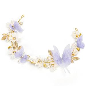 Vividsun Butterfly Headbands Flower Girl Hair Accessory with Pearls Butterfly Tiara for Christmas Birthday Cosplay Headpiece (Purple and gold)