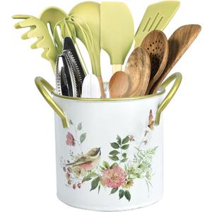 Z&Z ornamentorum Kitchen Utensil Holder for Kitchen Cunter Stylish kitchen Cooking Utensil Organizer 4.57*5.43inch Farmhouse Spatula Holder for Countertop (White)