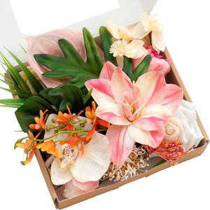 Ling's moment Fake Flowers Box, Faux Artificial Greenery Stems Foam Roses Anthurium Silk Lily Palm Fabic Flower for Centerpieces Bouquet Wedding Vase Floral Decorations, Sorbet Tropical, Mini Combo